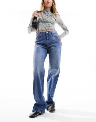 Noisy May Yolanda wide jeans in mid wash blue