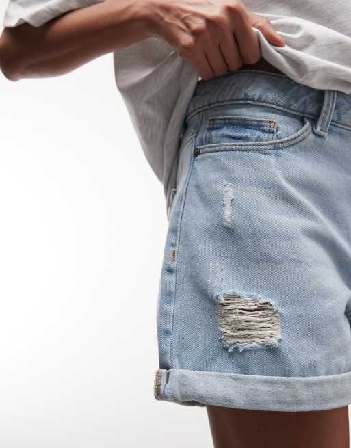Noisy May – Zerrissene Mom-Jeansshorts in Hellblau, 2 von 5