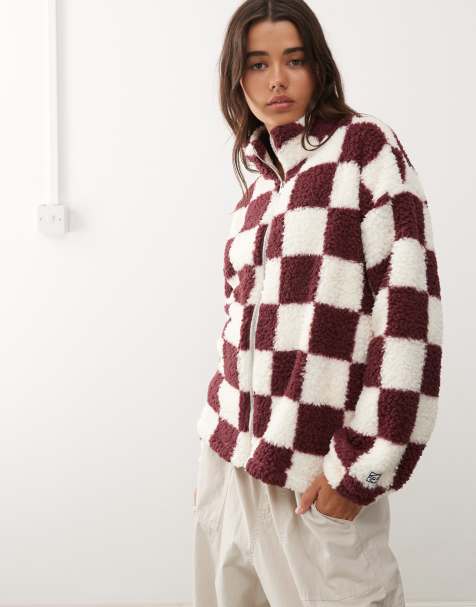 Noisy May zip through fleece in burgundy checkerboard - view 1