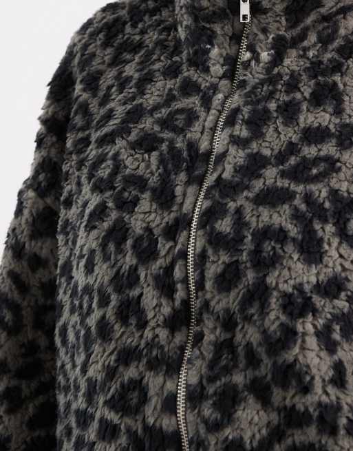 Noisy May zip through fleece in grey leopard, 4 of 4