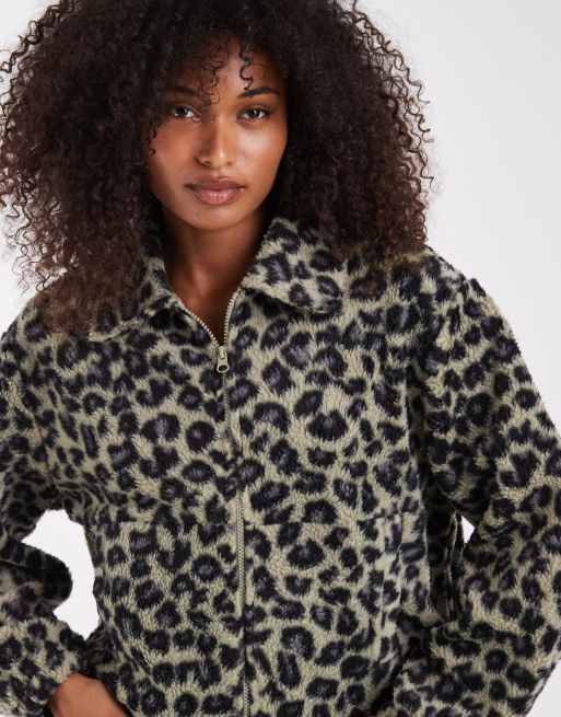 Noisy May zip through lightweight fleece in leopard print, 2 of 8