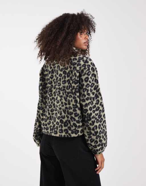 Noisy May zip through lightweight fleece in leopard print, 4 of 8