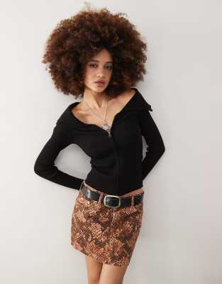 Noisy May Noisy May zip through open collar ribbed cardigan in black