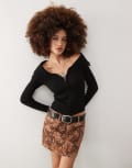 [Noisy May] Noisy May zip through open collar ribbed cardigan in black XS Black