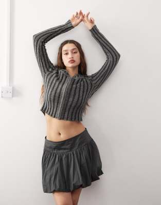 Noisy May zip through rib knit cardigan in washed grey