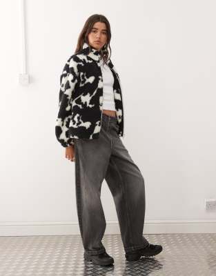 Noisy May Zip Up Fleece Jacket In Black