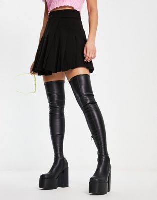 NOKWOL Eloise platform over knee boots in black