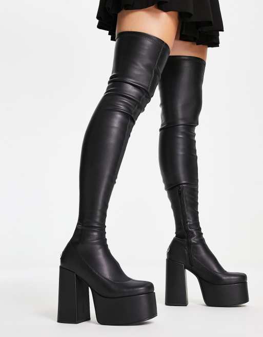 NOKWOL Eloise platform over knee boots in black ASOS