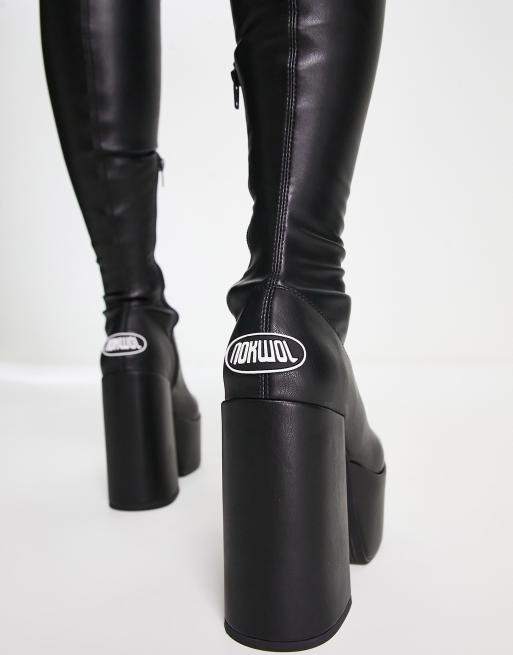 NOKWOL Eloise platform over-the-knee boots in black