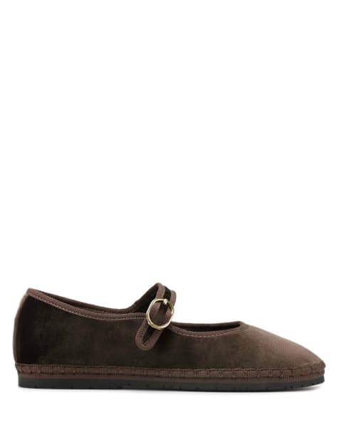 Nokwol Mel velvet mary janes in brown - view 1