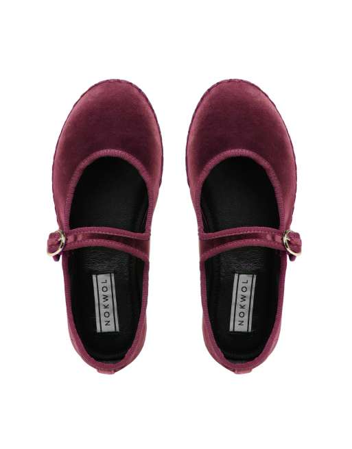 Nokwol Mel velvet mary janes in burgundy, 3 of 4