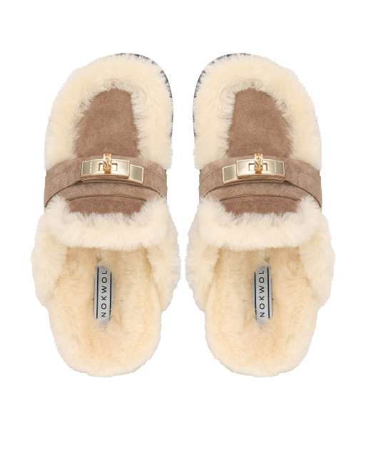 Nokwol Toby shearling mules in mushroom, 4 of 7