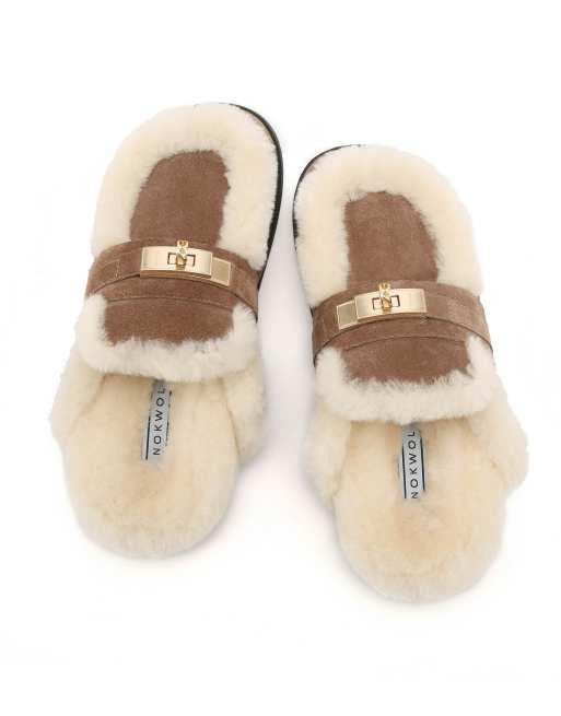 Nokwol Toby shearling mules in mushroom, 5 of 7