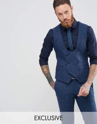 Noose & Monkey Harris Tweed Super Skinny Waistcoat In Dogstooth