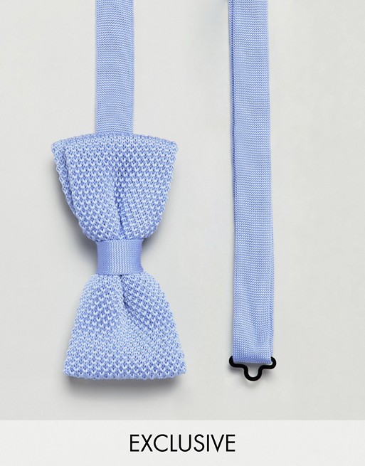 Noose & Monkey knitted wedding bow tie in blue