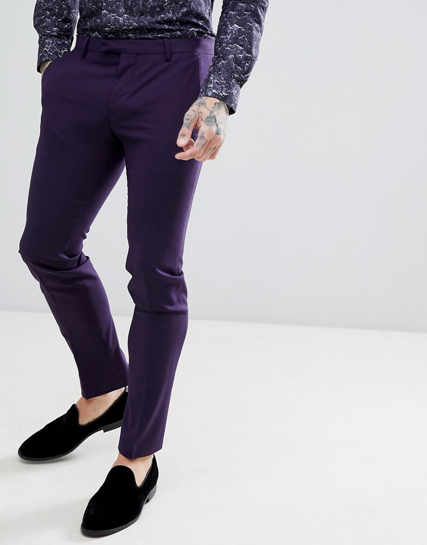 Noose & Monkey - Pantaloni da abito super skinny in misto lana viola