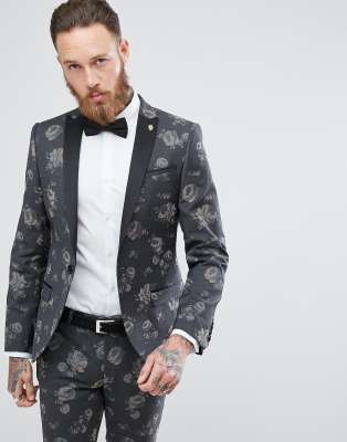 Noose & Monkey Super Skinny Suit Jacket In Floral Print