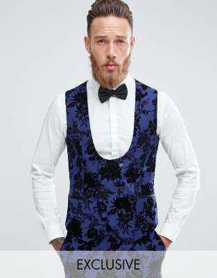 Noose & Monkey Super Skinny Suit Waistcoat in Flocking