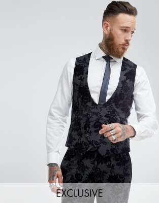 Noose & Monkey Super Skinny Suit Waistcoat in Flocking