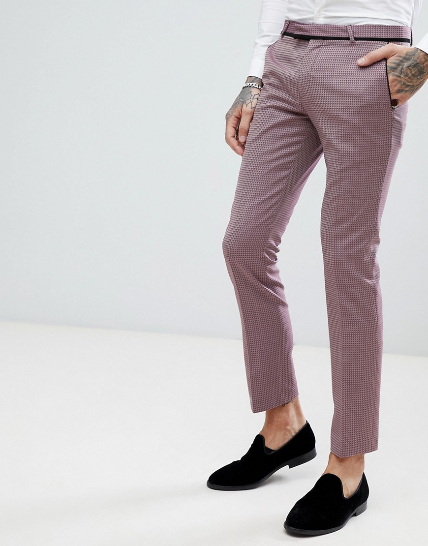 Noose & Monkey Super Skinny Tuxedo Suit Trousers With Geometric Jacquard-Purple