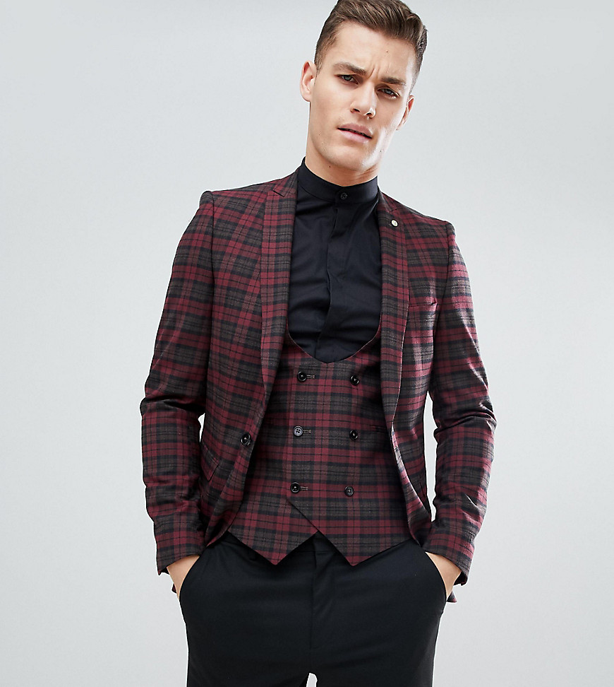 Noose & Monkey TALL Super Skinny Suit Jacket In Tartan Check-Red