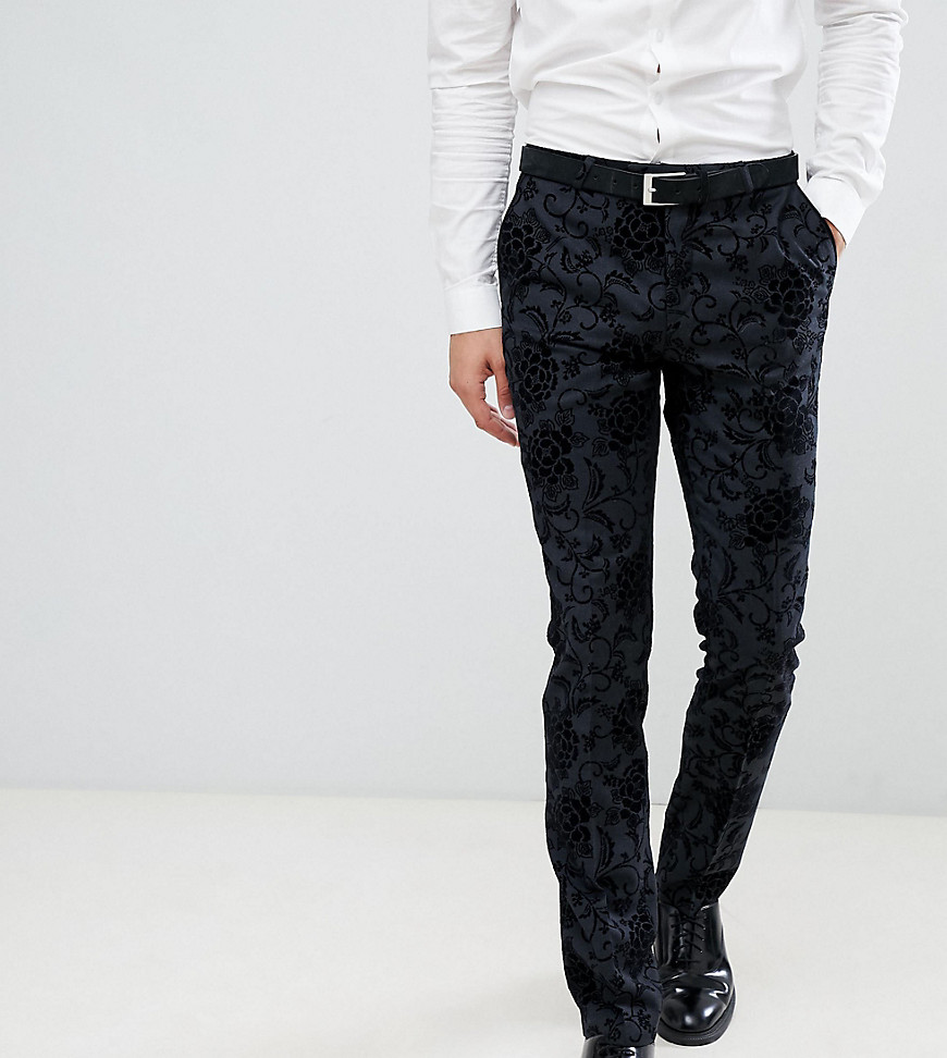 Noose & Monkey TALL Super Skinny Suit Trousers In Flocking-Grey
