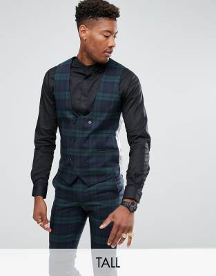 Noose & Monkey TALL Super Skinny Suit Waistcoat In Check