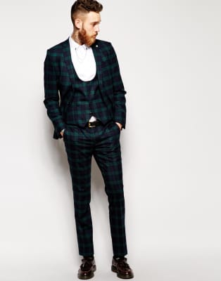 black tartan suit