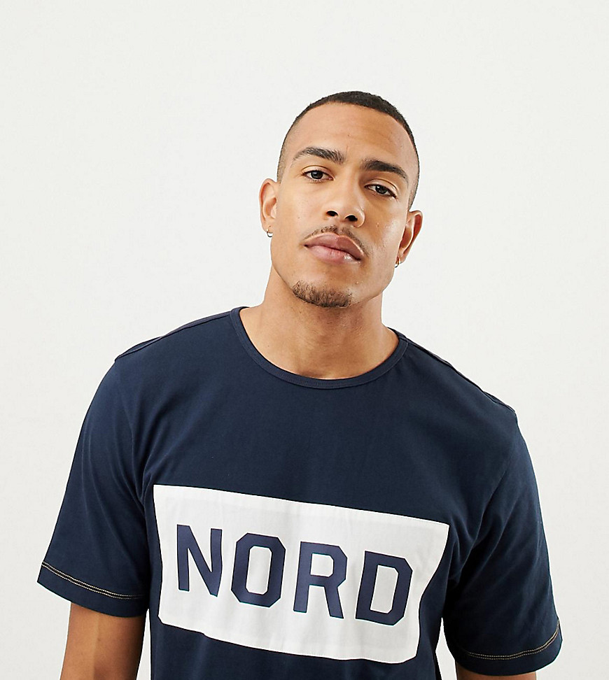 North 56.4 Tall - 100% katoenen T-shirt met ronde hals en Nord-print-Marineblauw