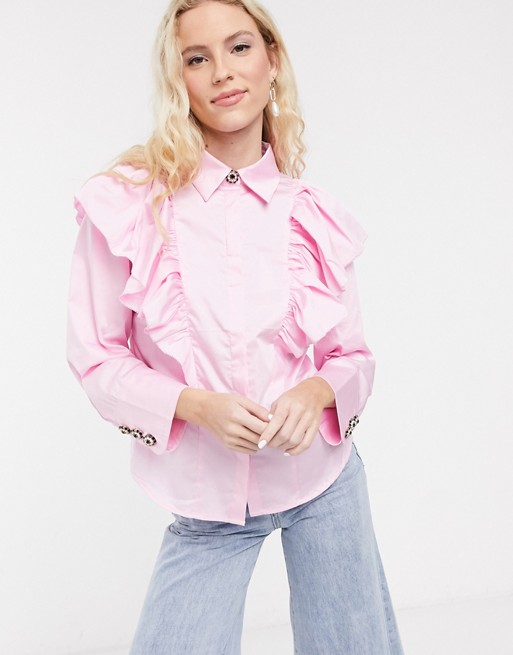 Notes Du Nord oakley ruffle shirt in soft pink