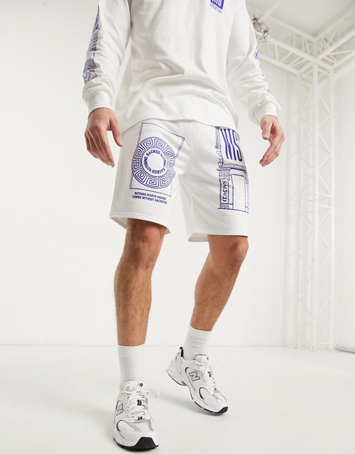 Nothing Is Sacred temple print shorts in white