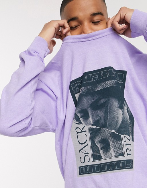 Nothing Is Sacred torn poster print long sleeve t-shirt in lilac