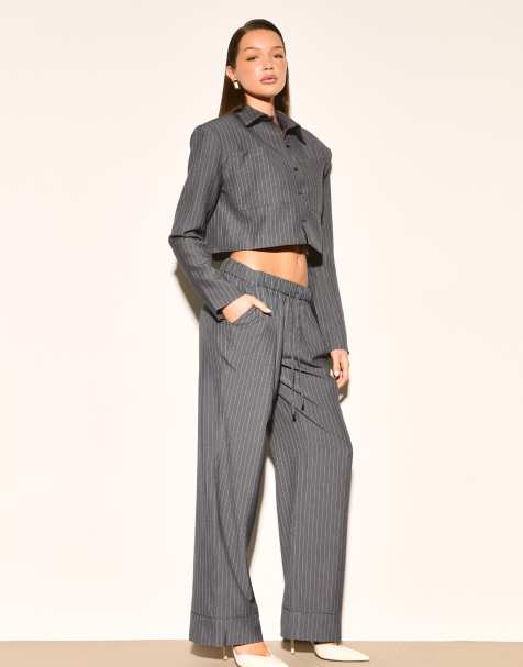 Noughts & Kisses Ayla grey pinstripe trousers in grey - view 1