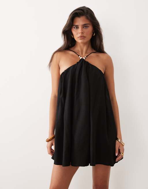 Noughts & Kisses beaded strap detail open lace up back cotton mini