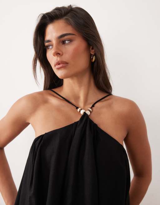 Noughts & Kisses beaded strap detail open lace up back cotton mini