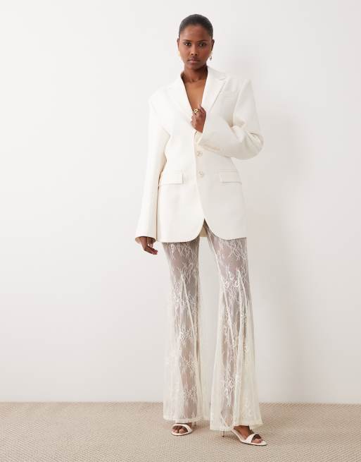 Noughts & Kisses - Blazer d'ensemble long et ajusté à taille cintrée de qualité supérieure - Crème, 3 de 5
