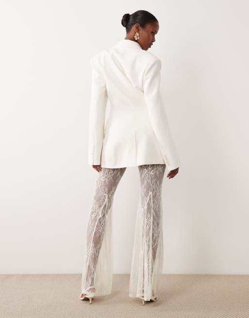 Noughts & Kisses - Blazer d'ensemble long et ajusté à taille cintrée de qualité supérieure - Crème, 5 de 5
