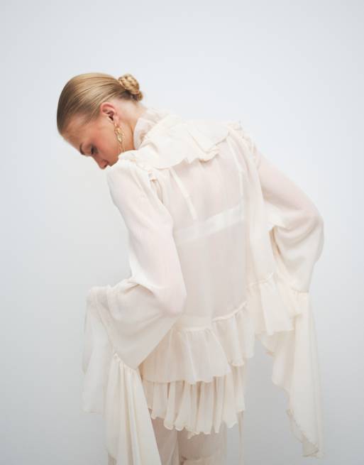 Noughts & Kisses - Blouse d'ensemble en mousseline à volants oversize - Crème, 2 de 7