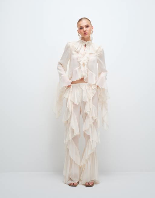 Noughts & Kisses - Blouse d'ensemble en mousseline à volants oversize - Crème, 3 de 7