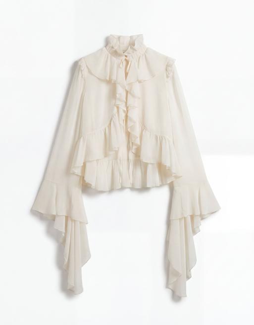 Noughts & Kisses - Blouse d'ensemble en mousseline à volants oversize - Crème, 5 de 7
