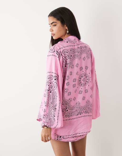 Noughts & Kisses - Camisa rosa con estampado de cachemir y botones (parte de un conjunto), 3 de 4