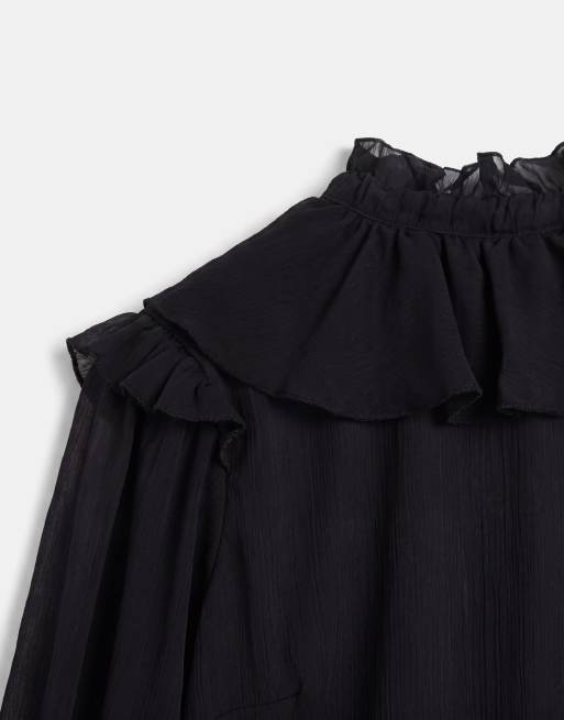 Noughts & Kisses chiffon bluse med ekstra flæser, bindebånd foran og draperede ærmer i sort, del af sæt, 7 af 8