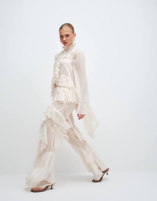Noughts & Kisses chiffon extreme ruffle detailing wide leg pants