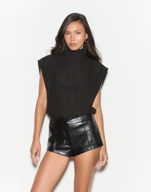 Noughts & Kisses chiffon high neck cap sleeve top in black, 3 of 4