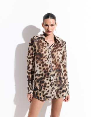 Noughts & Kisses Chiffon Shoulder Pads Deep Cuffed Shirt In Black