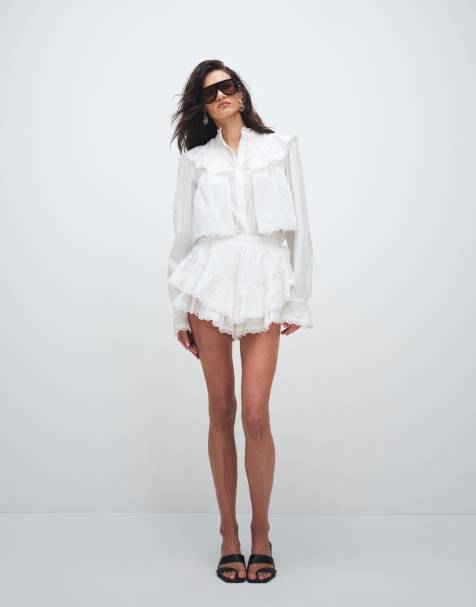 Noughts & Kisses cotton broderie trim ruffle skort in white (part of a set) - view 1