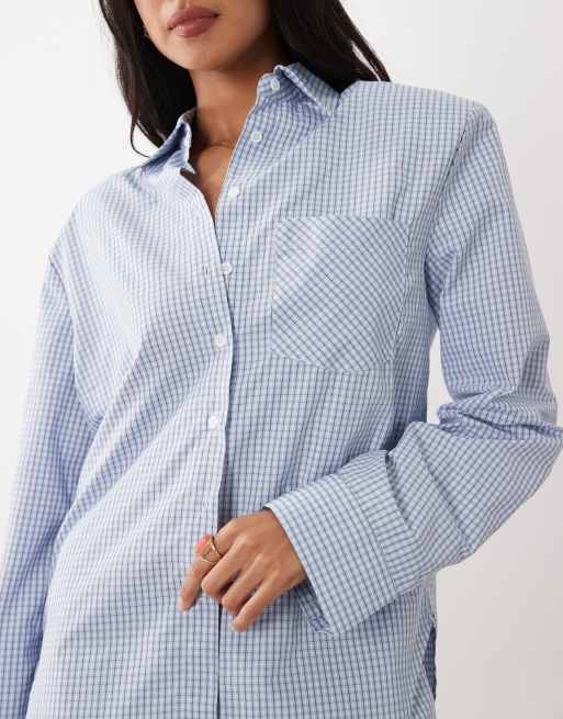 Noughts & Kisses cotton rich gingham shirt co-ord in blue check, 3 of 4