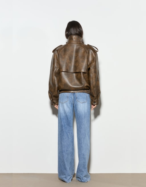 Noughts & Kisses Effie oversized pu jacket in brown, 5 of 5
