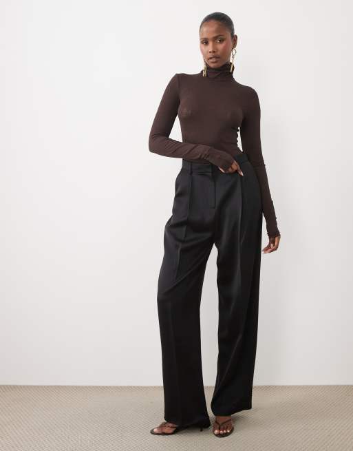 Noughts & Kisses Gina sheer knitted roll neck top in chocolate, 3 of 4