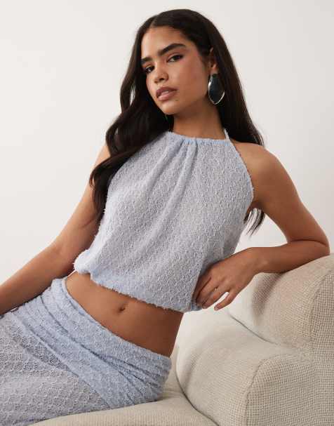 Noughts & Kisses knitted halterneck top in light blue (part of a set) - view 1
